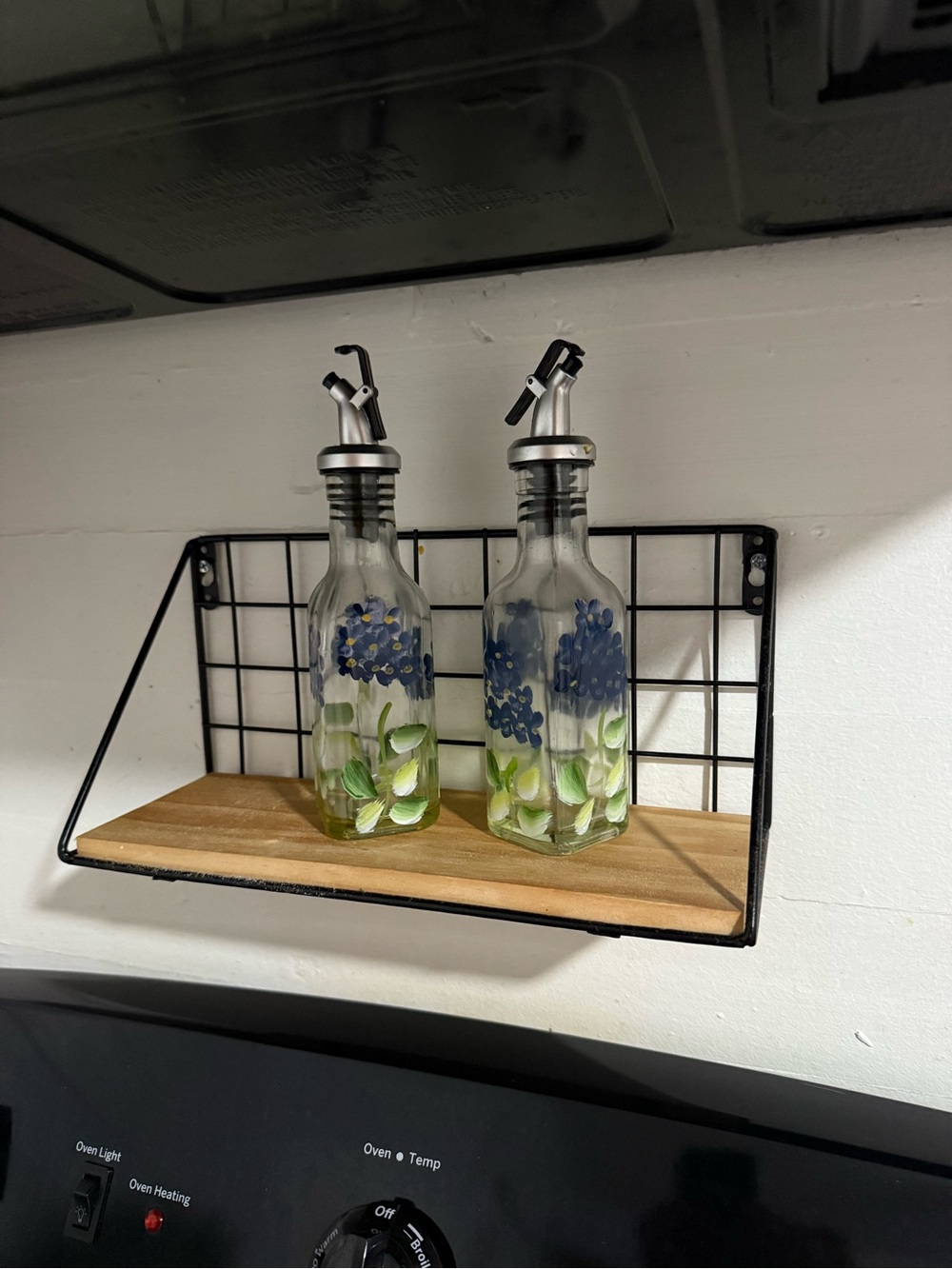 Hand-Painted Glass Olive Oil Dispenser Set – Blue Floral